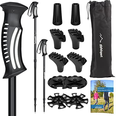 gipfelsport Wanderstöcke Teleskop | Nordic Walking Stöcke Damen und Herren | Trekkingstöcke ausziehbar, Ultraleicht und verstellbar | aus Aluminium und Kunststoffgriff