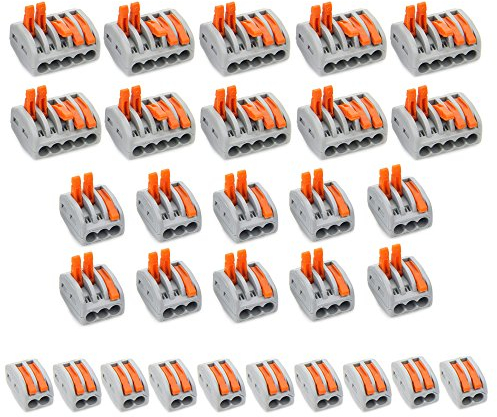 Lever-Nut Compact Wire Connectors - 30 Pack Assortment, 2, 3, 5 Port Lever Conductor Terminal Blocks