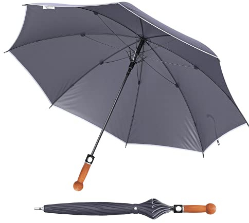 Sicherheitsschirm® City Safe – robuster Regenschirm 78 cm mit Carbonstab, Echtholzgriff Zwetschge und Schutzhülle – schwarz, inkl. Videokurs