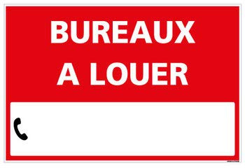 Signalétique.biz France, Panneau Immobilier Bureaux à Louer avec Oeillets aux 4 Coins, Rouge, Plastique Rigide Akilux 3,5mm, Dimensions 60 x 40 cm (600 x 400 mm), Livré avec Une Planche de Chiffres