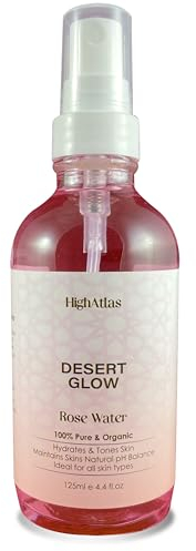 Pure Organic Rose Water by HighAtlas | Mist Facial Toner Atomizer Spray | 125ml | 100% Natural Distilled Rose Water from Morocco | Anti-Aging, Anti-Inflammatory, Soothes Dry Skin