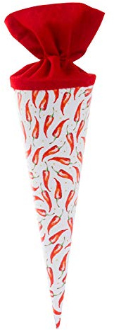 goldbuch 93 427 Geschwistertüte Chili, Schultüte mit Chilimuster, Lackkarton, Geschenkverpackung mit rotem Filzverschluss (ohne Verschlussband), Zuckertüte rund, Länge 35 cm, Ø 11,5 cm, Weiß