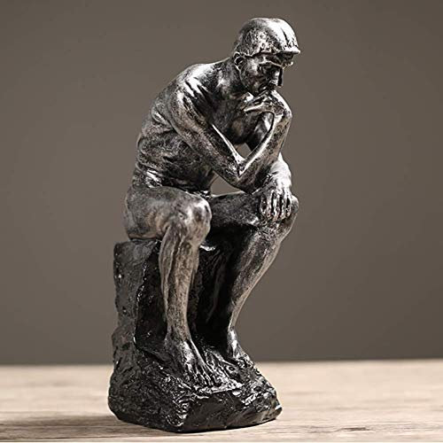 WLVG Der Denker Statuen Rodin, nackte männliche Statue Figur Der Denker sitzt auf Felsen Statue Skulptur Arbeitszimmer Home Office Dekor Geschenke-silbrig 11x14x26cm (4x6x10inch)