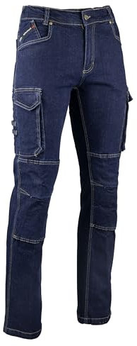 LMA WORKWEAR 1880 - Pantalon de Travail en Denim Stretch - 1624 Baril - Multipoches, Ultra-Résistant, Extensible - Idéal BTP, Artisanat - Bleu Denim - Taille 40