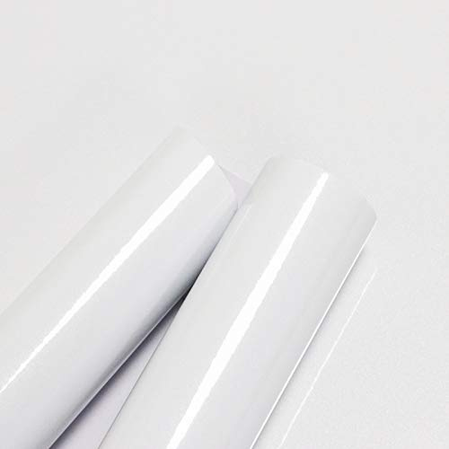Toduso Glansigt vitt kontaktpapper för bänkskivor avtagbart kontaktpapper vit skala av och klistra fast tapet vattentät lätt att rengöra vinylrulle dekorativt köksskåp bord garderob 40 x 190 cm