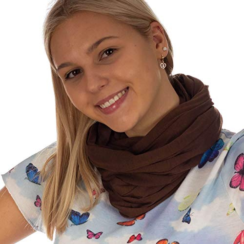 DOLCE ABBRACCIO by RiemTEX Loop Schal Damen Schlauchschal mit Geheimfach Kuscheliger Loopschal aus Jersey Halstuch in Uni Farben (Braun)