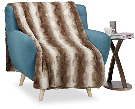 Relaxdays Suave de Piel sintética, Manta para sofá o Cama, Colcha mullida de Doble Capa, tamaño: 150 x 200 cm, Color marrón Pelo, Mantita, Poliéster