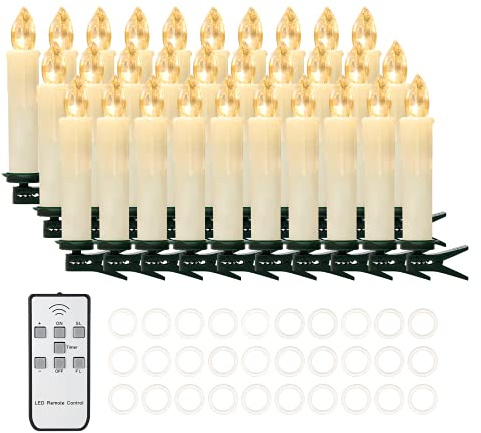 Daord 30 PCS Flameless LED Taper Candles Battery Operated Christmas Tree Candle Lights Electric Fake Candles with Remote Timer Perfect for Holiday Home Garden Wedding Parties Decor (30 PCS,Ivory)