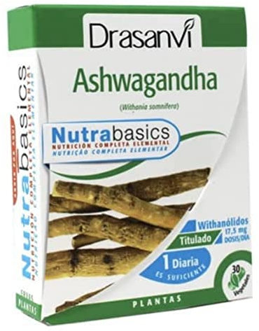DRASANVI NUTRABASICS ASHWAGANDHA - Ayuda a mantener la RELAJACIÓN y el bienestar físico y MENTAL - VEGANO - SIN GLUTEN - 30 cápsulas vegetales