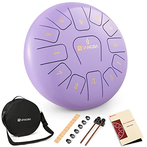 Vangoa Stahlzungentrommel Steel, Tongue Drum, 12 Zoll 13 Tone C-Dur Zungentrommel Schlagzeug Instrument für Meditation Yoga mit Schlegel Hinweis Aufkleber Finger Picks Mallet