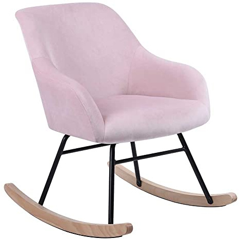 BAKAJI Poltrona Sedia a Dondolo Relax Casa Rivestimento in Tessuto Struttura Legno Imbottita Piedi in Metallo Base Dondonlante Legno Dimensione 60 x 78 x 78 cm Design Moderno Scandinavo (Rosa)