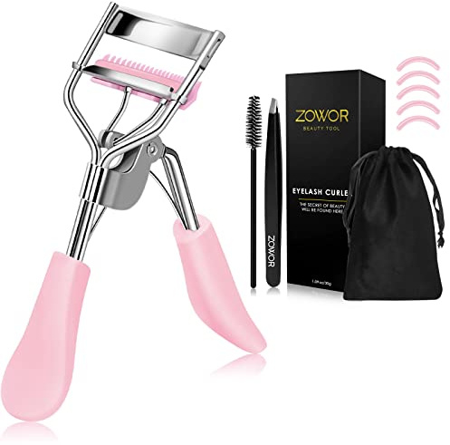 Zowor Eyelash Curler with Comb Fit All Eye Shape Curved Eyelash Curlers,Natural and Long Lasting Lash Curler for Women Make Up Gift(Pink)