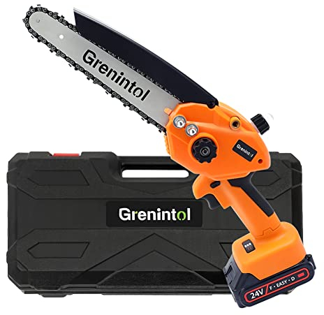 Grenintol Mini Kettensäge mit Akku, 8 Zoll 6000mAh Kettensäge Elektro mit Automatischer Öler, Akku Kettensäge, Mini Kettensäge für Gartenscheren Astschere Holzschneiden, LED Leistungsanzeige