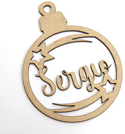 Bolas de Navidad de Madera Personalizada con Nombre. Adornos navideños. Ornamento, decoración para el árbol de Navidad. (Modelo 3)