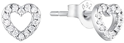 Amor Ohrstecker 925 Sterling Silber Mädchen Kinder Ohrschmuck, mit Zirkonia synth., 0,4 cm, Silber, Herz, Kommt in Schmuck Geschenk Box, 2028107