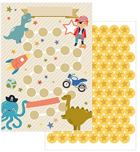 JEKA Belohnungstafel Kinder Entdecker, 10 Stück mit Sternen-Stickern zur Motivation bei Haushalt, Hausaufgaben, Töpfchentraining, Zähneputzen - Aufgabentafel für Kinder für Gute Gewohnheiten