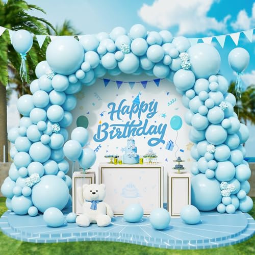 Roxistar Luftballons Blau, 143 Stück 5 10 12 18 Zoll Blau Pastell Macarons Latex Luftballon Ballonbogen Girlande Kit für Geburtstag Babyparty Hochzeit Brautdusche Taufe Geschlecht Offenbaren Party