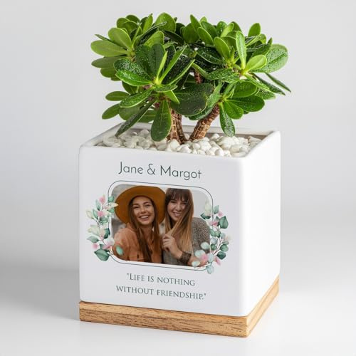 Maverton Plant Pot with overprint, Square Flower Pot for her, BFF | Personalised Herb and Flower Planter for woman, Cover for Flowerpot with Customisation, For Birthday