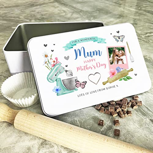 Fingerprint Designs Personalised Mum Mothers Day Photo Butterfly Biscuit Baking Sweets Cake Tin | Personalised Gift | Custom Gift | Tin | Storage Container|Tin
