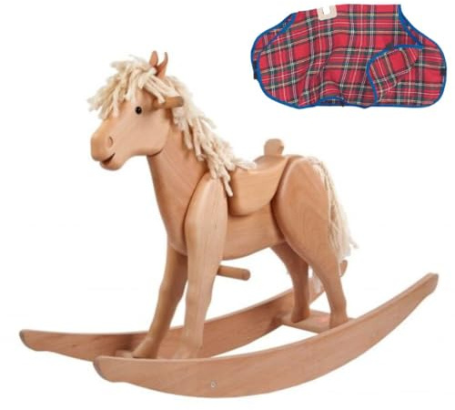 Jamso Design ensemble cheval à bascule Jolly │ cheval à bascule + couverture pour cheval │ cheval en bois de qualité │ balançoire bébé │ jouet intergénérationnel pour baptême
