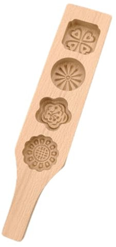 VALINK Wooden Mooncake Mould, 4 Holes Non Stickys Easy Demold Baking Mold 3D Flower Shapes Handmade Pastry Mold Festival Mould Press Mold A