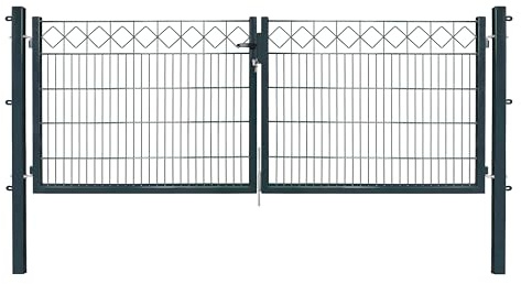 Dekor Doppeltore EXCLUSIVE in den Ausführungen Karo & Ring für Stabmattenzäune - Drahtstärke: 6/5/6 mm - mit Zierornamenten (KARO, Anthrazit, B 300 x H 100 cm)