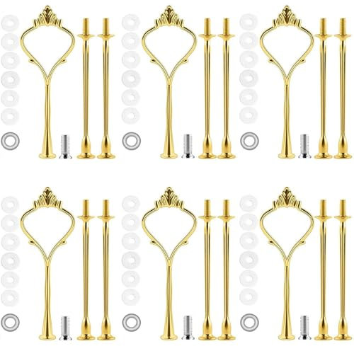 BetterJonny Set di 6 supporti a 3 ripiani per torte, supporto per torte, accessori per maniglie per matrimoni e feste, supporto per piatti da dessert (oro)