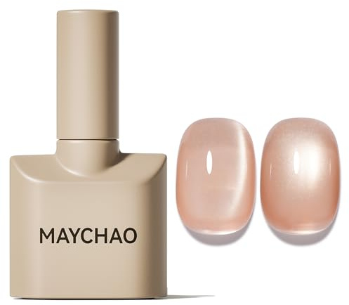 MAYCHAO 15ML Cat Eye Gel Nail Polish 1Pc Glassy Nude Gel Polish Soak off Holographic Magnetic Nail Polish for Nail Art Manicure Salon DIY at Home, 0.5 OZ