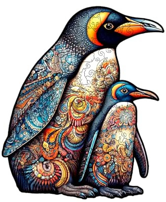 Foyucool Wooden Puzzles for Adults, About 150 Pieces Unique Puzzles for Adults, Irregular Animal Shaped Wooden Jigsaw Puzzles, Creative Gift, Collaborative Building​, 28.2 × 14.0 cm, Penguin