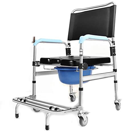 NSTVVEE Chaise percée à roulettes, Chaise percée de Toilettes, Fauteuil Roulant de Transport avec Hauteur réglable, Chaise percée de Chevet avec Pot Amovible et Freins à 4 Roues pour Perso