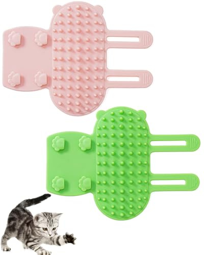 LOZTBUE 2 Stück selbstreinigende Katzenbürste, Silikon-Katzenpflege-Massage-Haarbürste, verstellbarer Katzengesichtskratzer Tischbeine Kletterregal, Hundehaustier-Kratzhandschuhe (Rosa & Grün)