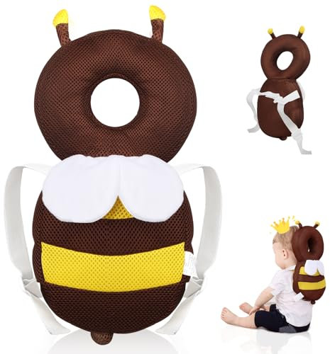 Powmag Protector de Cabeza de Bebe, Ajustable cojin antivuelco Bebe, Anti-Caídas Mochila de Protección para Cabeza para Bebés de 4 a 24 Meses para Gatear y Caminar（Marrón）