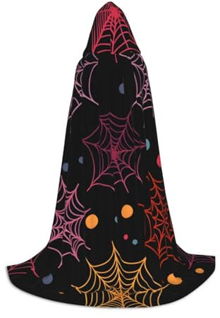 Farbenfroher Halloween-Umhang mit Spinnennetz in voller Länge und Kapuze, Weihnachten, Cosplay-Partykostüme für Unisex-Teenager, Größe 140 cm