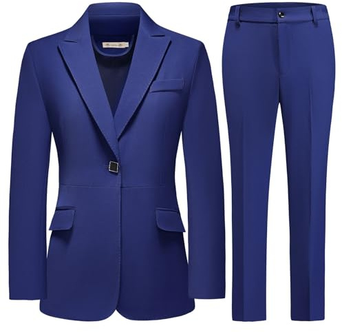 MODFUL Hosenanzüge für Damen, Business-Anzug-Set, 2-teilig, schmale Passform, Blazer-Jacke, Ein-Knopf-Anzug, formeller Anzug, Blau, Mittel