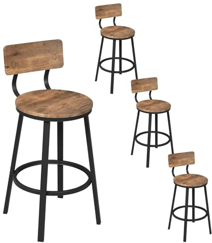 WOLTU Barhocker 4er Set, Barstuhl mit Rückenlehne, Industriestil, Braun | Küchenhocker Kücheninsel, Bar stool rund, Fußstütze Metallgestell, für Küche, Hausbar
