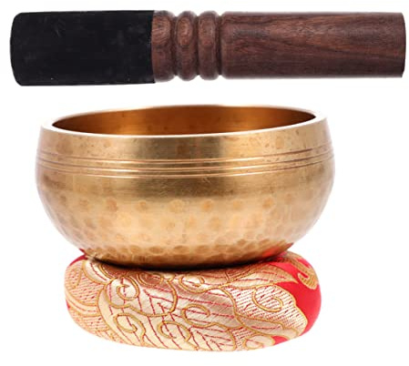 Vaguelly Tibetische Meditationsklangschale Satz ø 8cm Aus Kupfer Mit Holzhammer Und Filzunterlage Für Yoga Und Achtsamkeit
