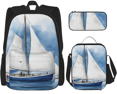 OXKGHHO Juego de mochila de trabajo con estampado de velero azul con lonchera aislada, correas ajustables, para gimnasio y uso diario, Negro -, Talla única
