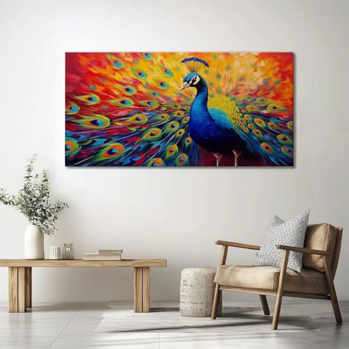 Abstrakte Kunst Leinwand Bilder 120x80 cm Wandbilder Wohnzimmer, Badezimmer Bilder Ölgemälde Pfauenfedern Leinwand Gemälde Wandgemälde auf Wand Dekoration Geschenk Wandkunst
