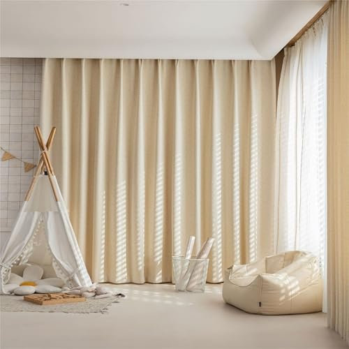 Mesnt Vorhänge Blickdicht, Beige 96x160cm Jacquard-Muster Vorhang Blickdicht Thermovorhang Kälteschutz Vorhänge Wohnzimmer Schlafzimmer, Ösen