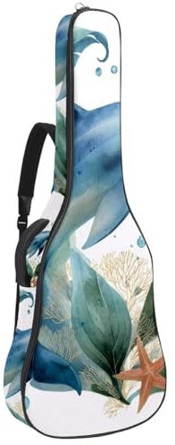 Gitarrentasche für Akustik-, E-Bass-, Konzertgitarre, 101,6 cm, 1 cm dick, Schaumstoff, weich gepolstert, für Akustikgitarre, E-Bass, klassische Gitarre, Ditsy Blumen mit Blättern auf rotem