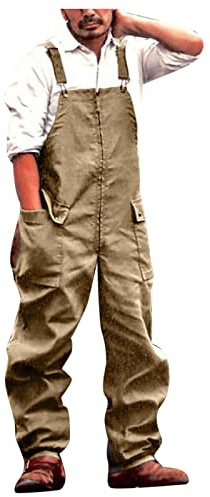 Dungarees Mens with Pockets Relaxed Fit Work Dungaree Solid Colour Baggy Workwear Bib and Brace Overalls Straight Leg Durable Jumpsuit Vintage Casual Clothes for Men Large