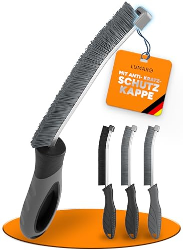 LUMARO Grout Brush - Joint Cleaning Brush for Bathroom - Cleaning Brush, Gap Cleaning Brush, Narrow Gap Brush for Window Frames - 2 x Hard Bristles 1 x Soft 1 x Curved Including Scratch Protection