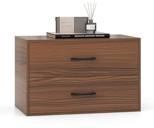 COSTWAY Wooden Chest of Drawers, Stackable 2-Drawer Dresser Storage Cabinet, Freestanding Bedside Chest Cupboard Organiser Unit for Bedroom, Living Room, Closet and Hallway, 60x34x38cm (Walnut)