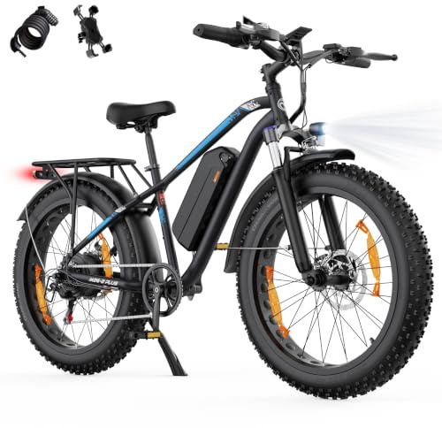 AOIHO Electric Bike, 26 x 4.0 Fat Tire Mountain E-Bike 18Ah/13Ah Battery | 250W 85NM Motor, 95 Miles Range, 7-Speed Full Suspension Electric Mountain Bike, MTB For Commute & Off Road