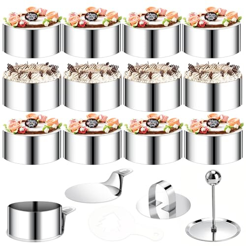 VINATO Set di 4 Anelli da Dessert con 4 coperchi Inclusi, Anello Portata in Acciaio Inossidabile da 8 cm di Diametro, Cerchi Rotondi per Mousse, Adatti per Biscotti, Ciambelle e stampi per Torte.