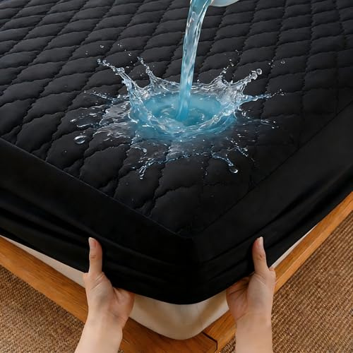 Protector Colchon 150x200 cm - Impermeable & Acolchado Funda Colchon | Colchones de hasta 27 cm, 100% Poliéster + PU, Negro