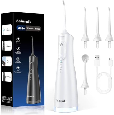 Shinypik Electric Water Flosser - Stronge Water Pressure Cordless Portable Water Flosser for Teeth,IPX7 Waterproof Oral Irrigator,Professional Water Teeth Cleaner Picks for Home Travel（White）