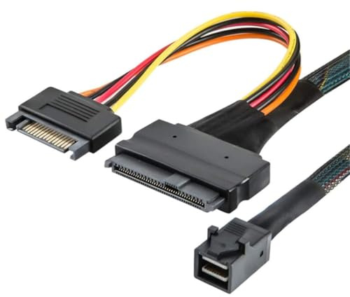 JMT MINI SAS HD SFF-8643 a SAS 8639 con cable de servidor SATA 15P macho tipo Y (100 cm)