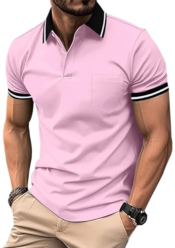 ZITY Polo Uomo Manica Corta Golf Maglietta Traspirante T Shirt Estiva Casual Polo Shirt Sportiva Magliette Rosa XL