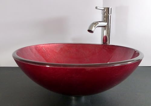 Nero Aufsatz Glas Waschbecken rund rot 42cm Glaswaschschale